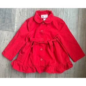Janie and Jack Toddler Girl Red Peplum Jacket 2T 3T Cotton Lined Belted Coat